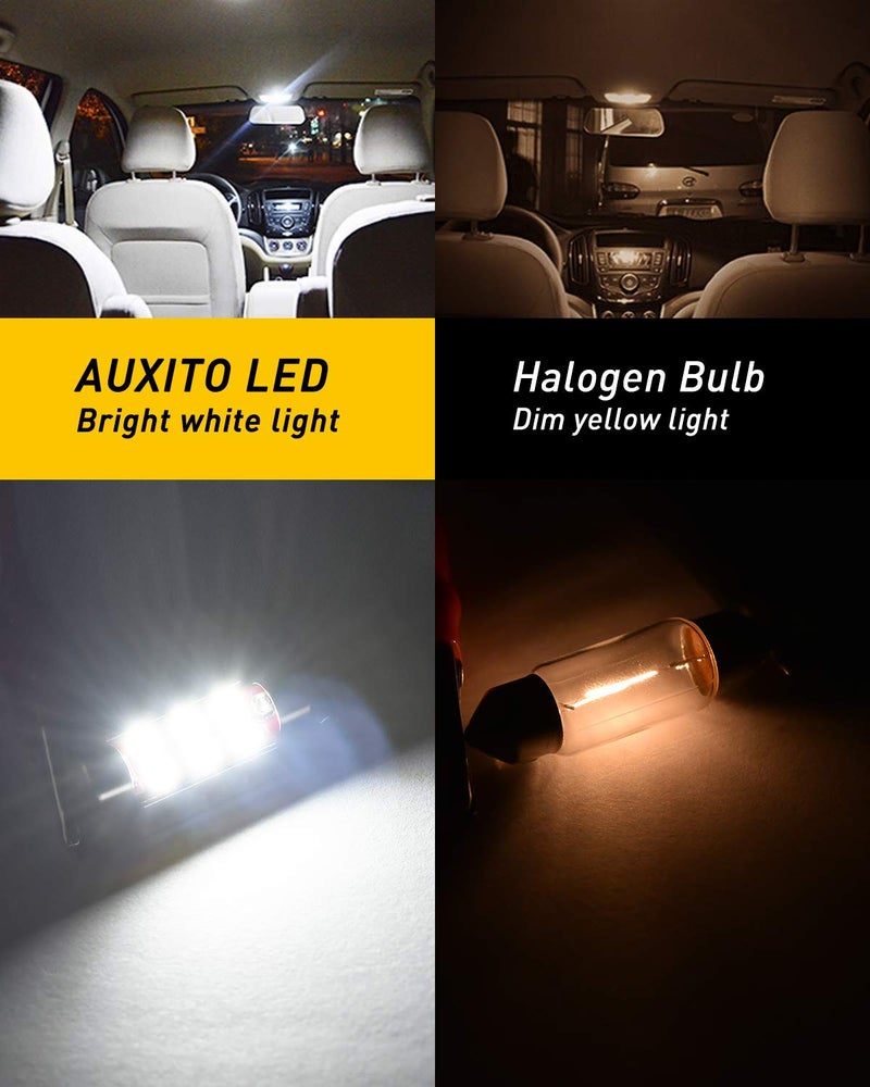 AUXITO مصباح LED AUXITO 578 أبيض 41 مم 42 مم 212-2 211-2 مصابيح LED فستون خالية من أخطاء CANBUS شرائح 3030 لإضاءة الخريطة والقبة والمجاملة وعلامة الترخيص وإشارات الانعطاف وأضواء الانتظار (6000K أبيض، عبوة من 4) - Image 3